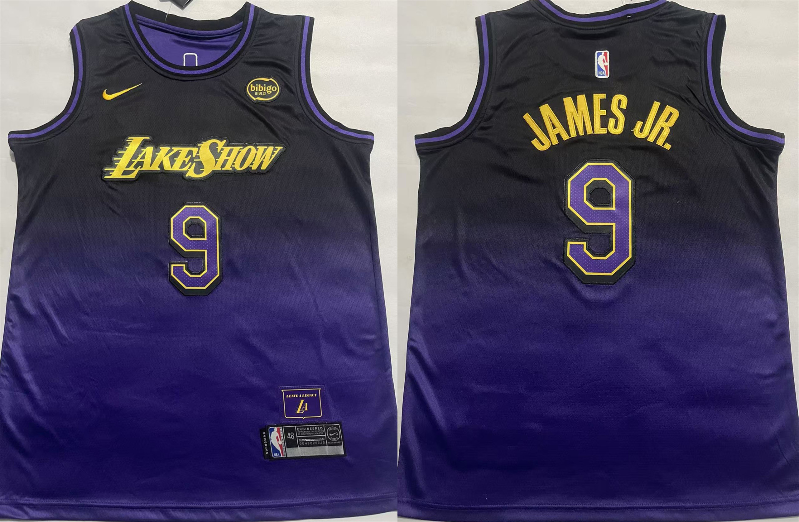 Men's Purple Los Angeles Lakers #9 Bronny James 2024-25 City Edition Stitched Basketball Jersey
